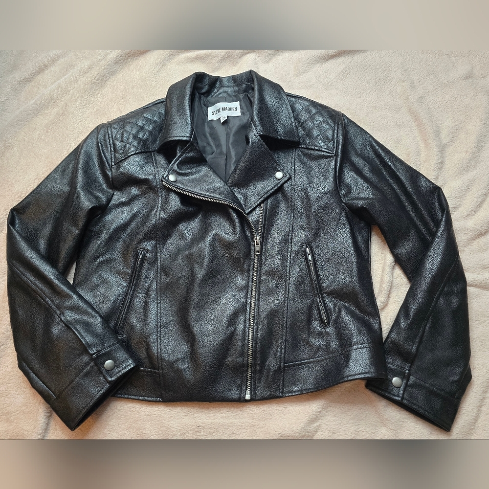 Steve Madden Biker Quilted Black Faux Leather Jacket Size XLarge